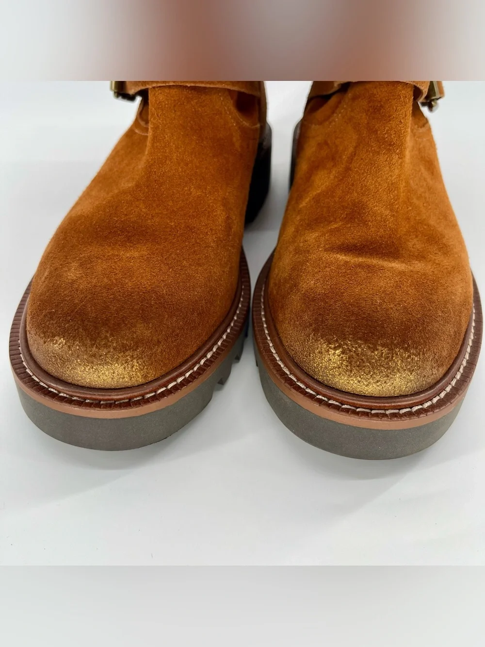 Sam Edelman Kinsley Amber Brown Suede Biker Boots Size 8.5 - LIKE NEW